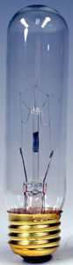 LIGHT BULBS 25 WATT CLEAR TUBULAR STANDARD (MEDIUM) BASE #25T10C -BOX OF 25 PCS - brass