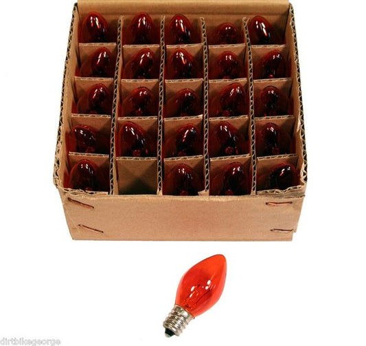 Box of 25 Night Light Candle Lamp Bulbs -7 watt, C7, -Transparent Orange - for christmas