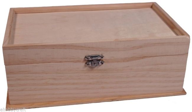 Wood Jewelry Box Clasp Close w/ Mirror & Removable Trays - Ready to Decorate! - side view