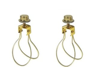 LOT OF 6 CLIP ON BULB LAMPSHADE HOLDER ADAPTERS & FINIALS - brass