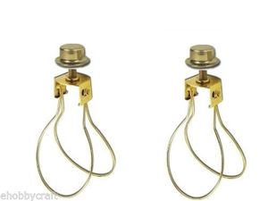 2 CLIP ON BULB LAMPSHADE HOLDER ADAPTERS & FINIALS - brass