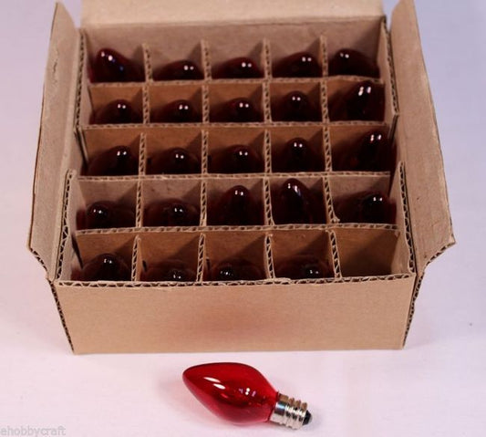 Red Twinkle Blinking Light Bulbs - C-7 ,Candelabra Base, 7 Watt - Box of 25 - brass, for night light
