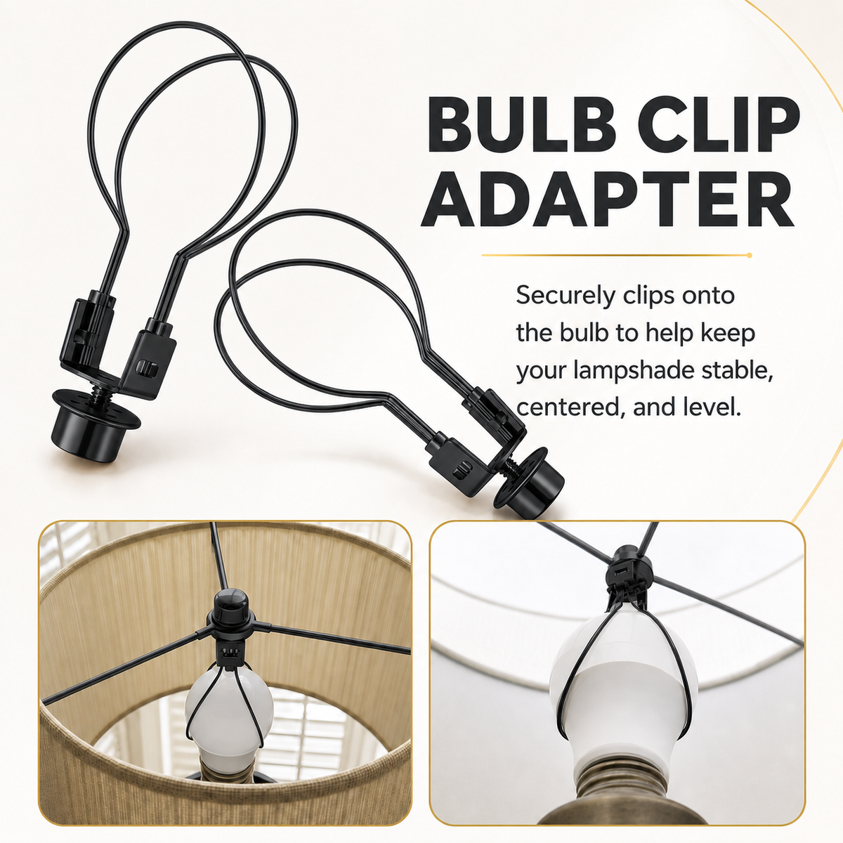 Lamp Shade Light Bulb Clip Adapter Clip on with Shade Attaching Finial Top, Black Color | 2 Pack