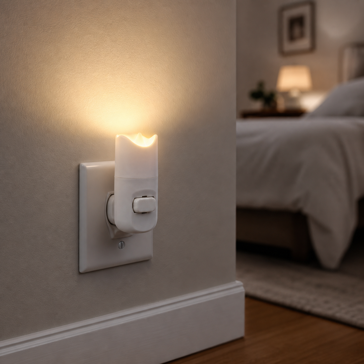 LED Candle Night Light, Orange Glow, White Body with On/Off Switch
