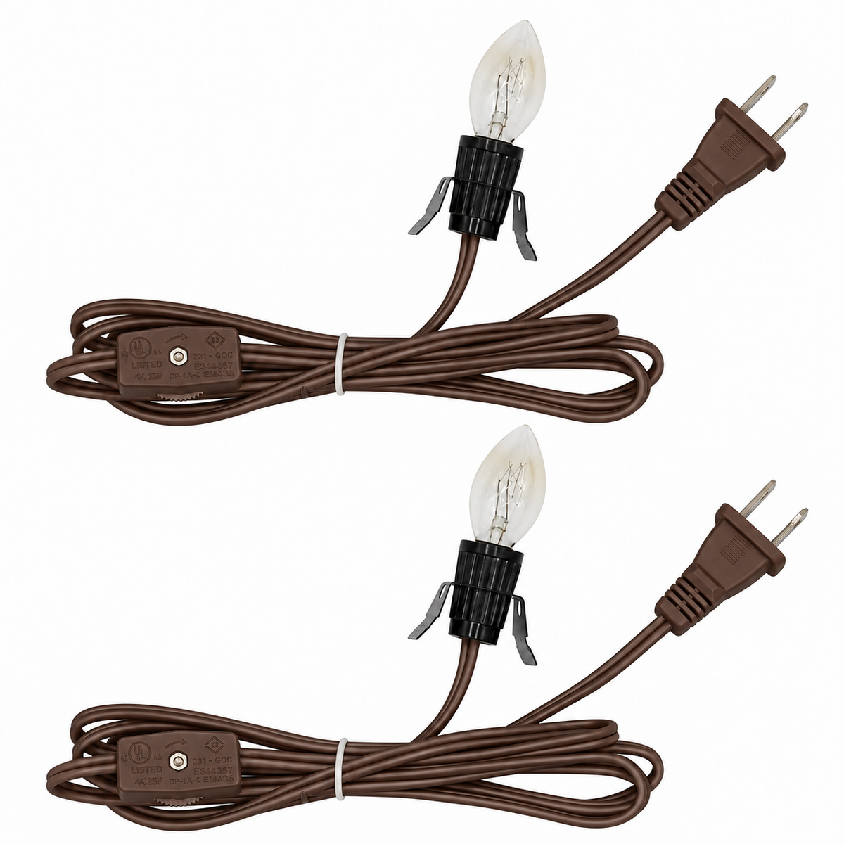 Creative Hobbies Clip In Lamp Cords with Clear 7W C7 Bulbs, 6 Foot - 2 Pack
