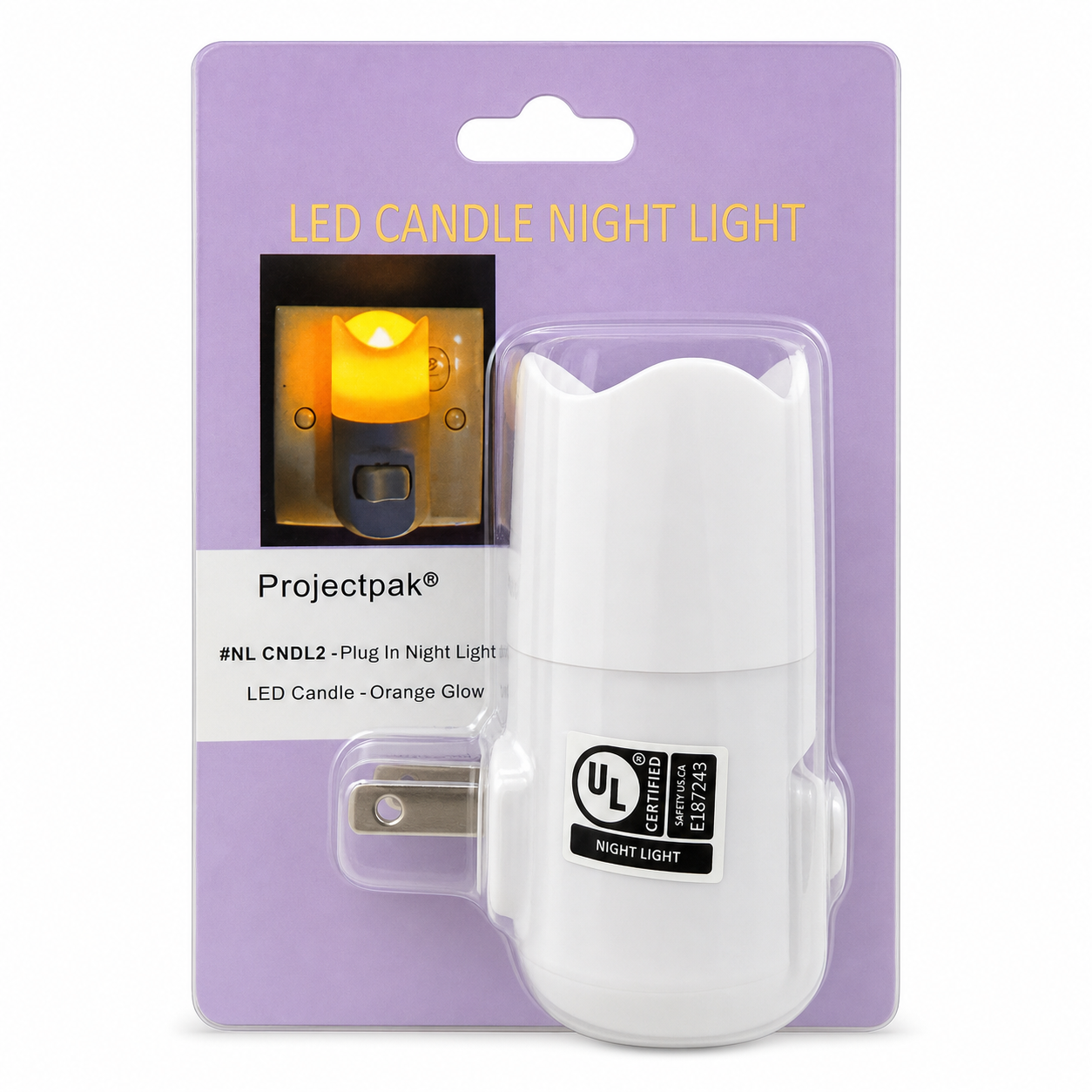 LED Candle Night Light, Orange Glow, White Body with On/Off Switch