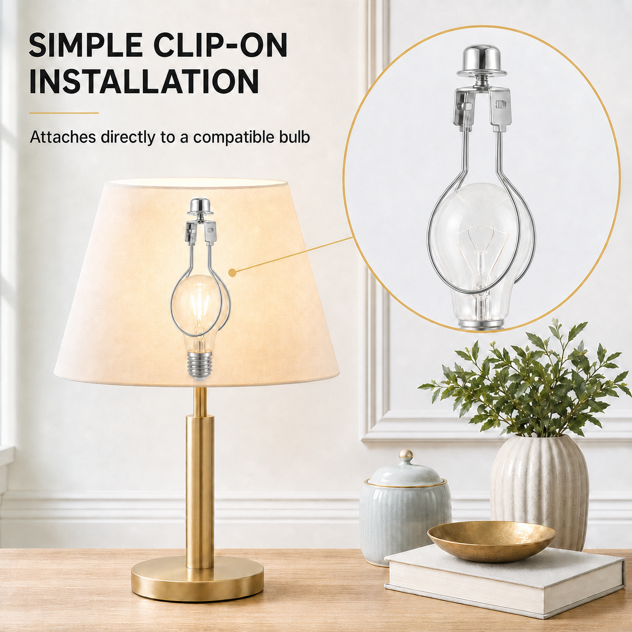 Lamp Shade Light Bulb Clip Adapter Clip on with Shade Attaching Finial Top, Silver Color | 2 Pack