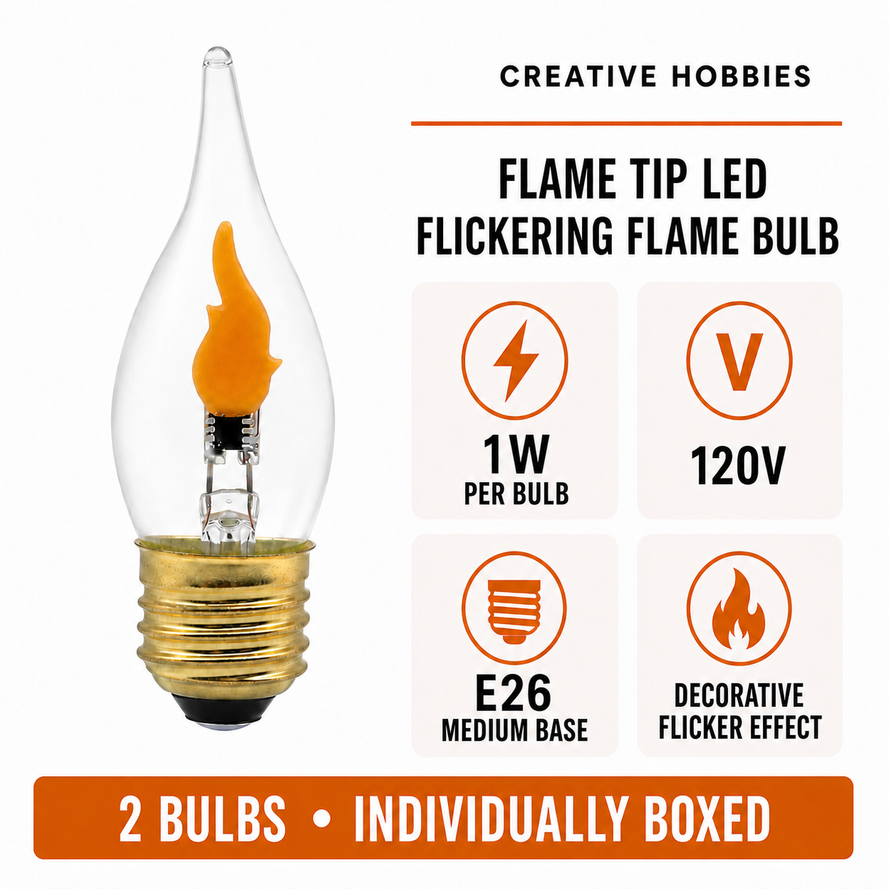 Creative Hobbies LED Flicker Bulbs, E26 Medium Base, 2 Pack