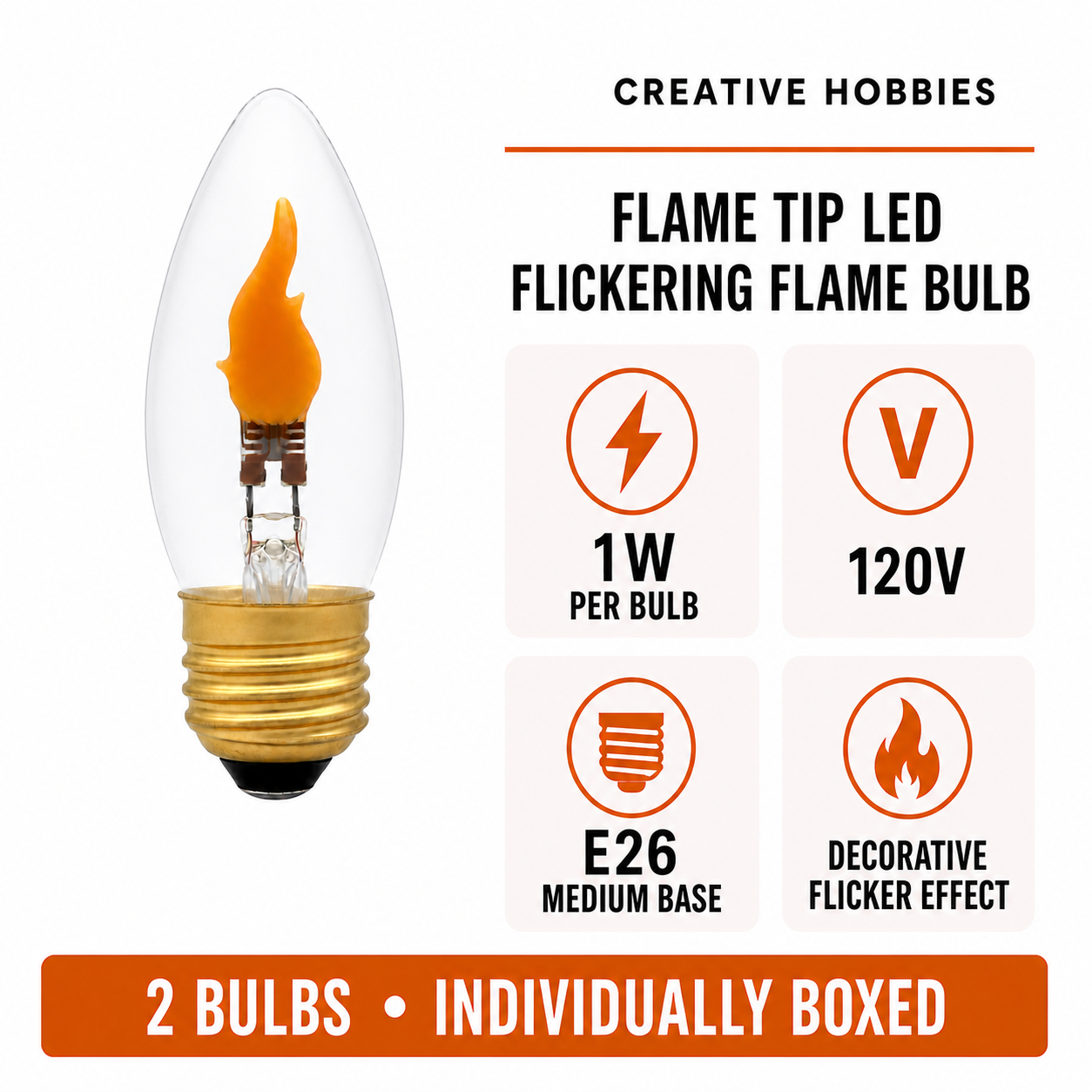 Creative Hobbies LED Flicker Bulbs, E26 Medium Base, 2 Pack