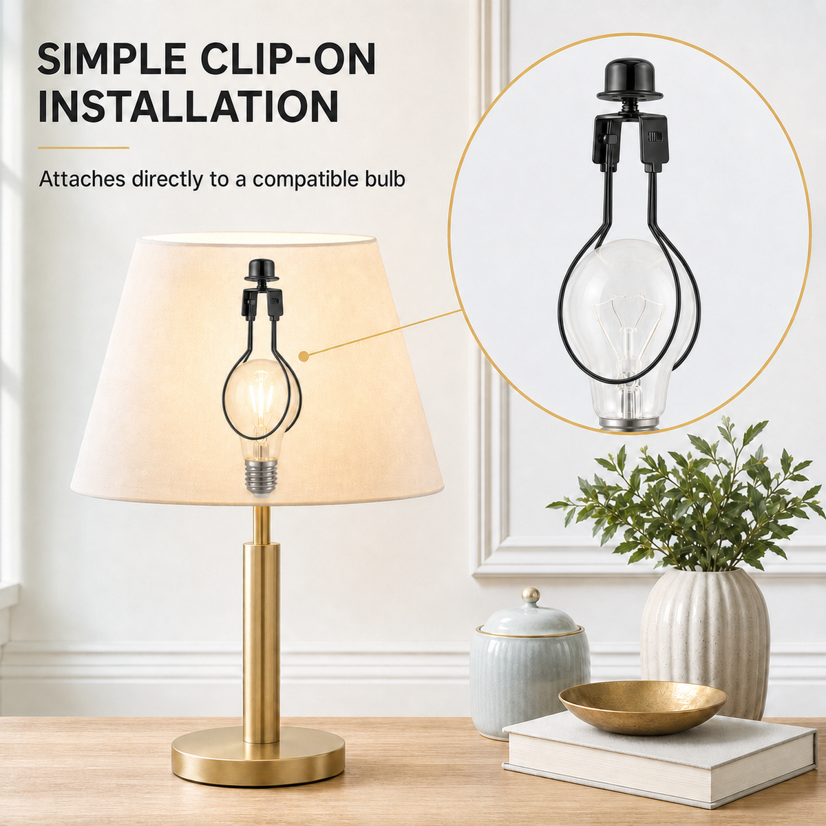 Lamp Shade Light Bulb Clip Adapter Clip on with Shade Attaching Finial Top, Black Color | 2 Pack