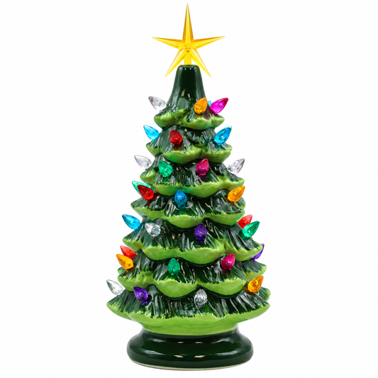 Creative Hobbies 11 Inch Green Ceramic Christmas Tree with Lights