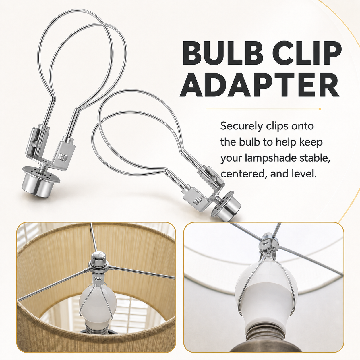 Lamp Shade Light Bulb Clip Adapter Clip on with Shade Attaching Finial Top, Silver Color | 2 Pack