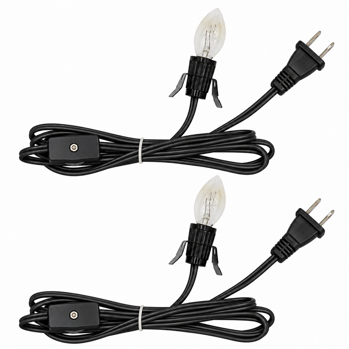 Creative Hobbies Clip In Lamp Cords with Clear 7W C7 Bulbs, 6 Foot - 2 Pack