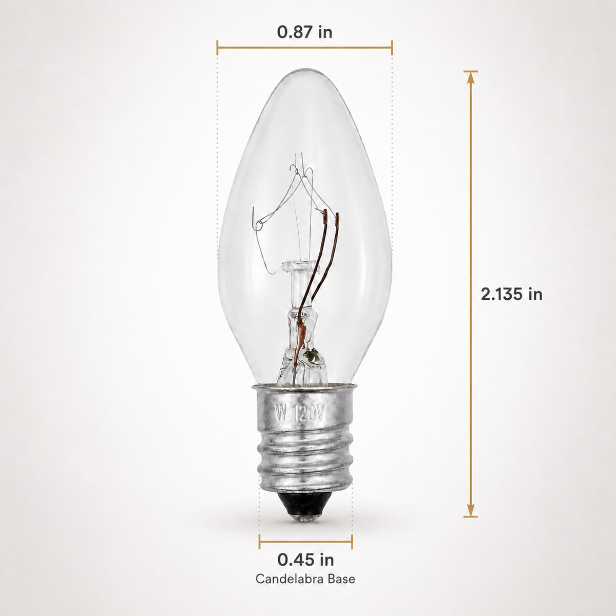 Clear Steady Burning C7 Clear Night Light Bulbs, 5W 120V, E12 Aluminum Screw Base