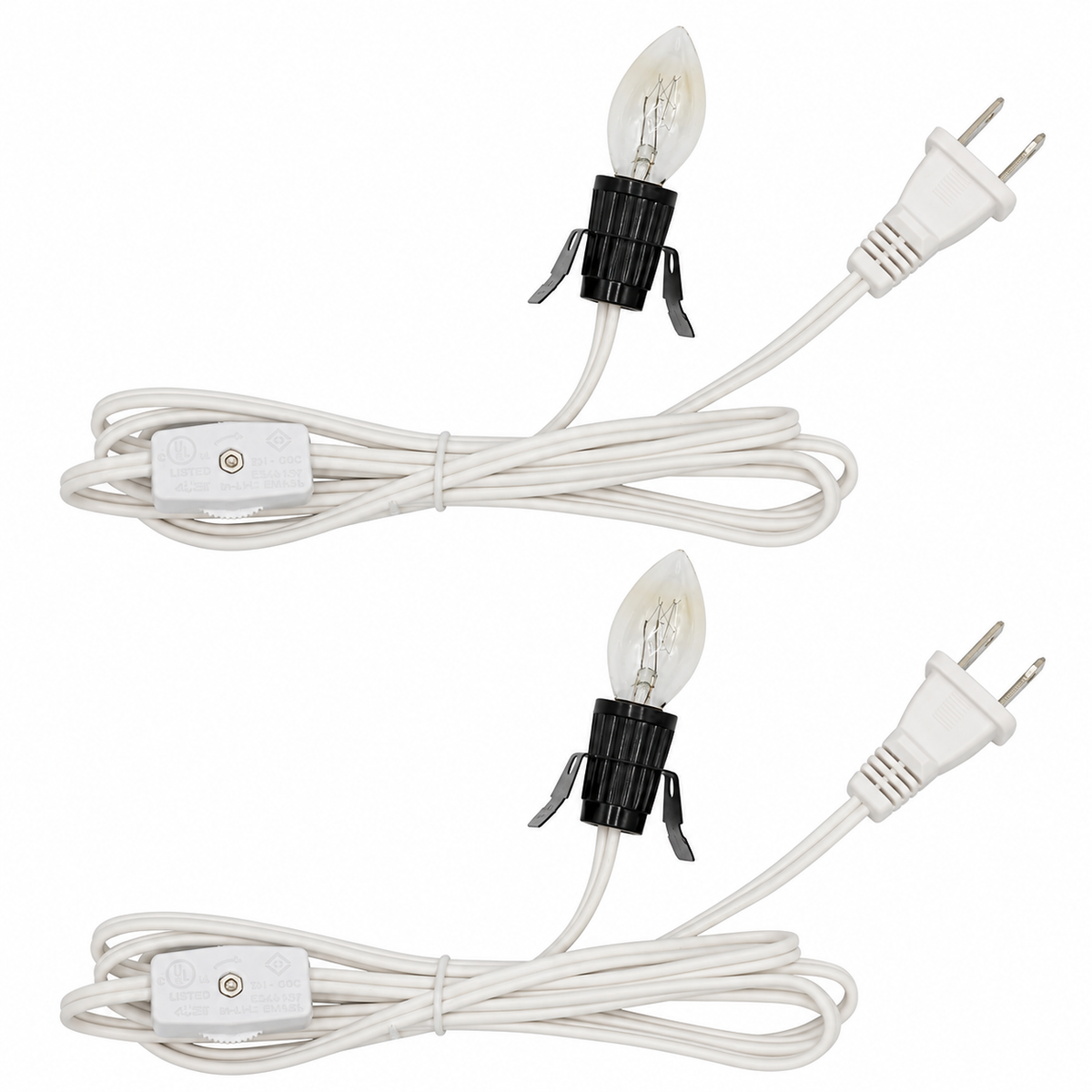 Creative Hobbies Clip In Lamp Cords with Clear 7W C7 Bulbs, 6 Foot - 2 Pack