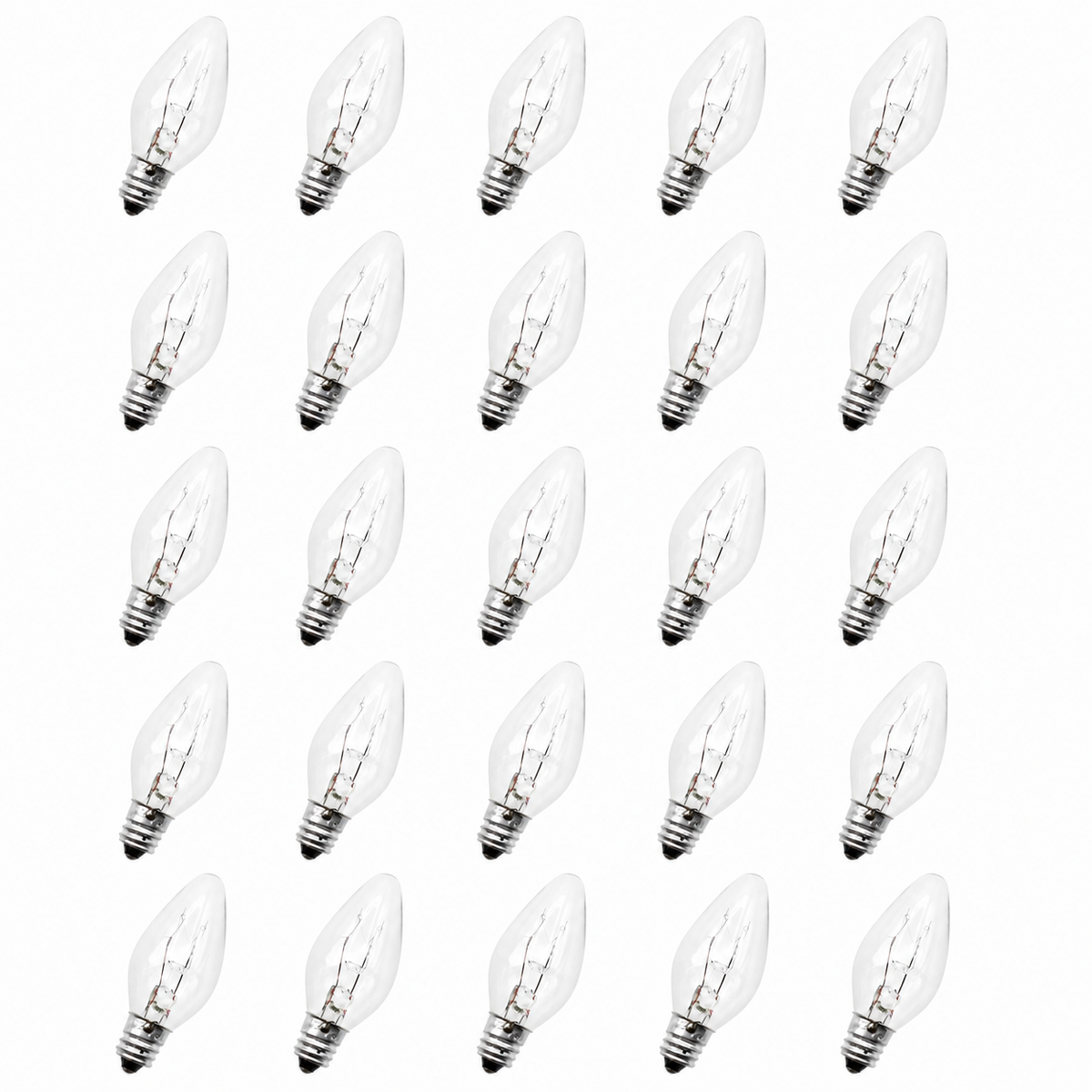 Clear Steady Burning C7 Clear Night Light Bulbs, 5W 120V, E12 Aluminum Screw Base