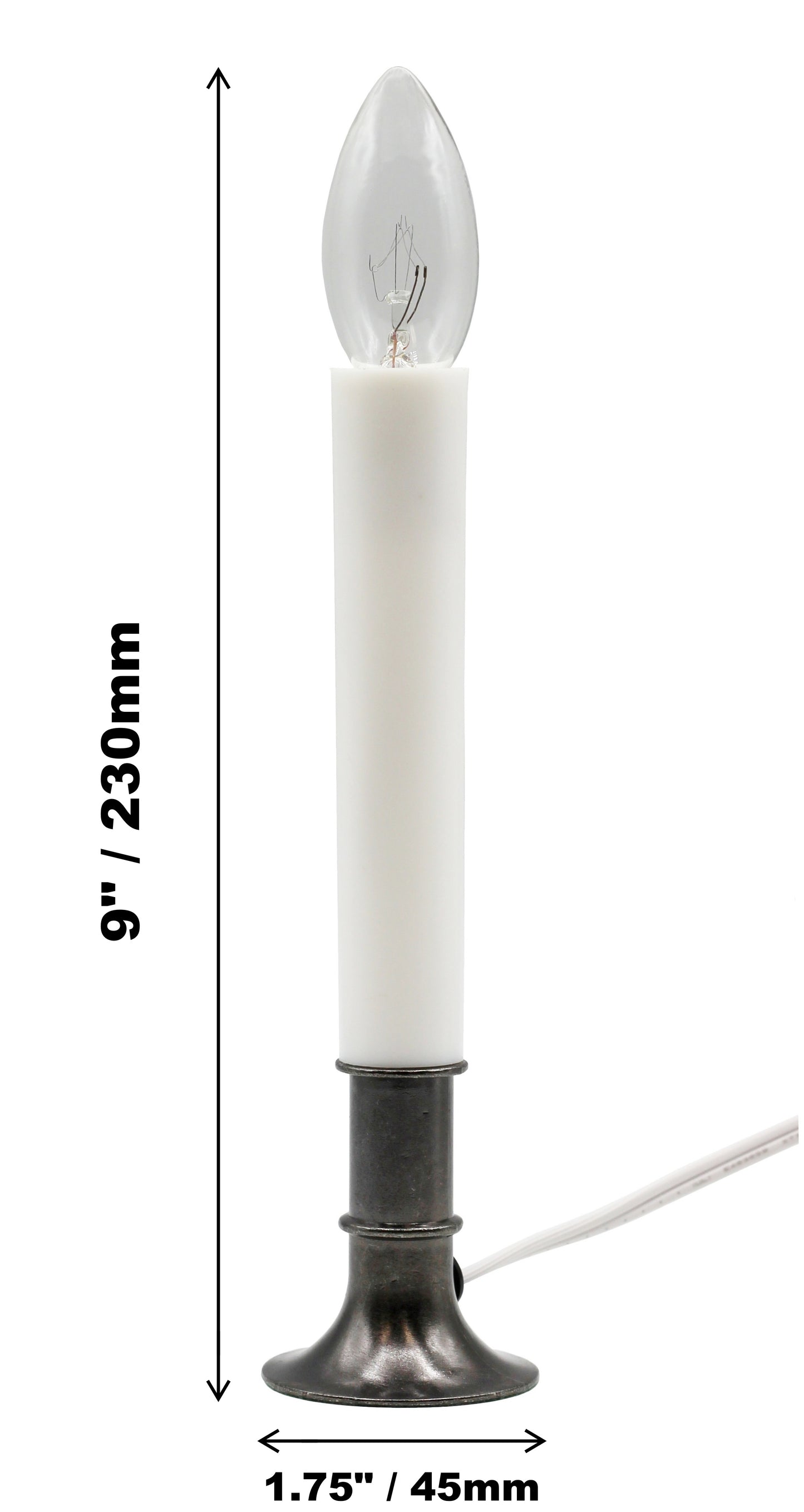 Electric Window Candle Lamp with Pewter Plated Base, Dusk to Dawn Sensor Turns - side view