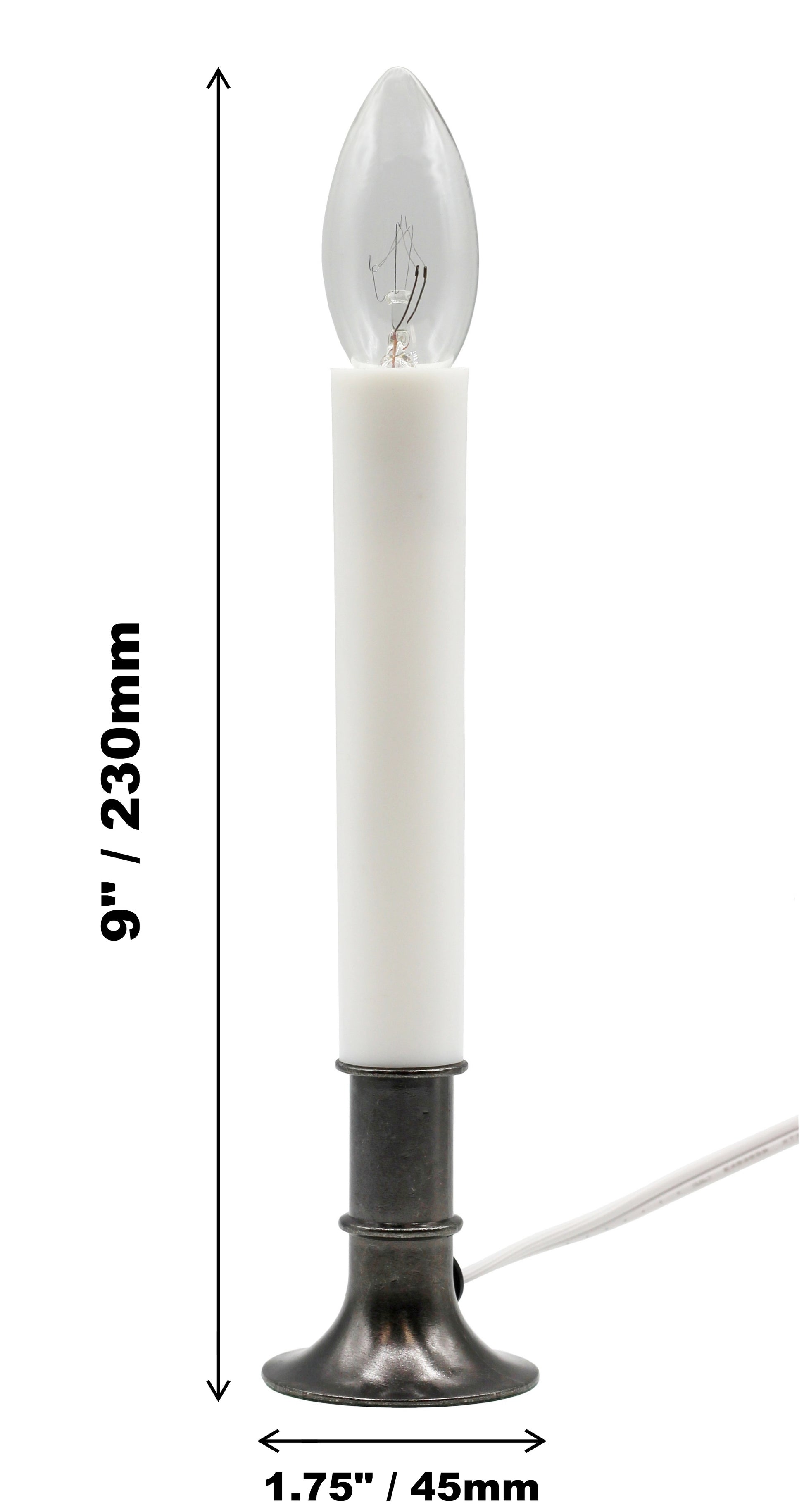 Electric Window Candle Lamp with Pewter Plated Base, Dusk to Dawn Sensor Turns - side view