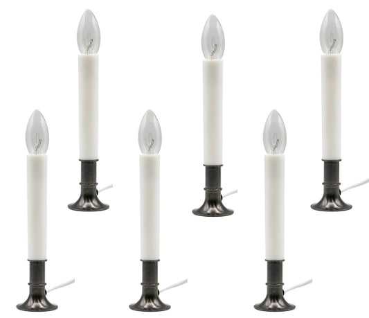 Electric Window Candle Lamp with Pewter Plated Base, Dusk to Dawn Sensor Turns - metal